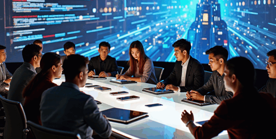 A group of people discussing digital transformation